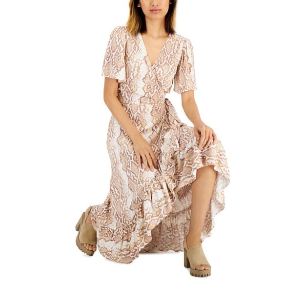 TINSEL Petite PXL White & Beige Snake Print  Printed Wrap Maxi Dress NWT - Picture 4 of 6